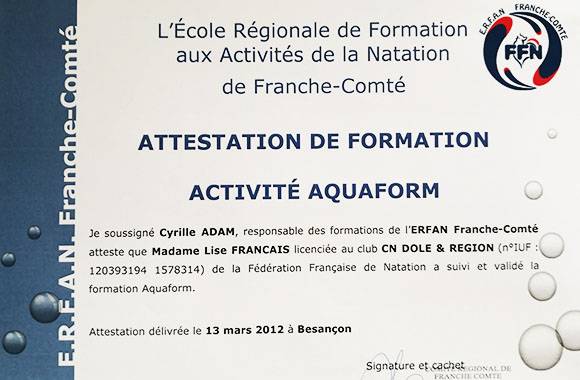 attestation de formation de Lise Français